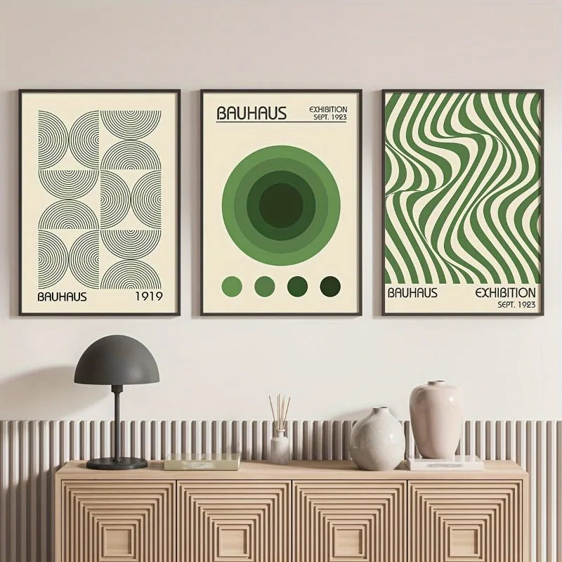 3pcs Green Bauhaus Posters