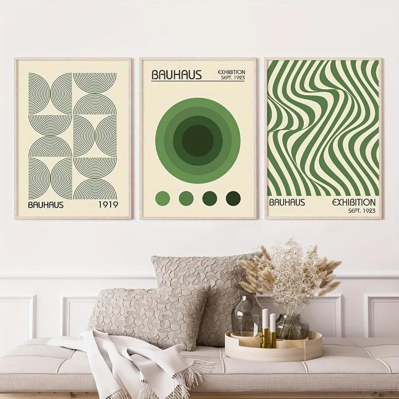 3pcs Green Bauhaus Posters